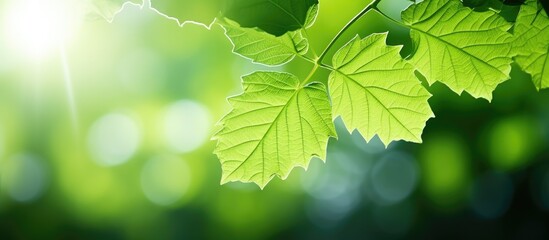 Aufkleber - Copy space image of a bokeh background showcasing the intricate beauty of a green mulberry tree leaf