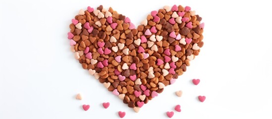 Leinwandbilder - Valentine s Day concept featuring heart shaped dried food for dog puppy on a white background with copy space for images