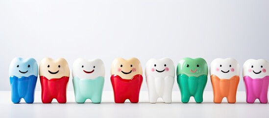 Poster - A cute and colorful model of teeth toys displayed on a white background with copy space image