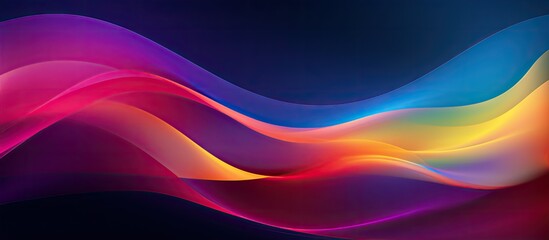 Poster - Colorful abstract design of a dark grainy color gradient wave background in purple red yellow blue and green colors The poster like banner has a black copy space image