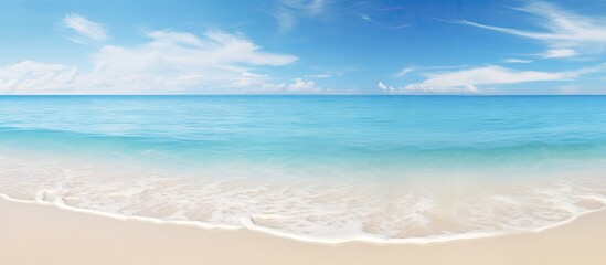 Poster - A picturesque scene of a sunny day with white sand a clear blue sea and plenty of space for text or images. with copy space image. Place for adding text or design