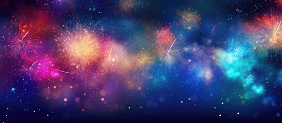 Poster - An abstract holiday background featuring fireworks at New Year with ample copy space
