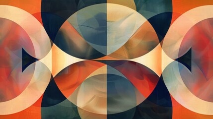 Poster - An abstract painting featuring dynamic circles and geometric shapes in vibrant colors, creating a visually engaging composition.