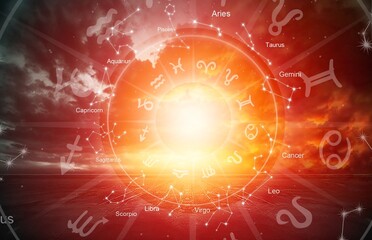 Wall Mural - concept of astrology horoscope inside a big zodiac wheel
