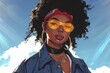 Sunglasses female woman Funky afro character, 70s retro style , cartoon caricature