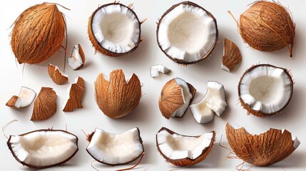 Wall Mural - The top view of a fresh coconut piece isolated on white