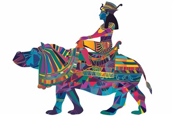 Wall Mural - Egyptian queen riding a hippo vector simple illustration