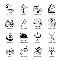 Canvas Print - Latest Pack of Diwali Event Doodle Icons 

