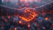 © VIK - It illustrates a partnership, collaboration, or teamwork concept through a digital futuristic handshake.