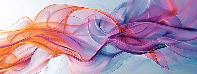 Poster - Swirling waves of translucent, multicolored smoke, blending hues of orange, purple, and blue gracefully flow across the space.