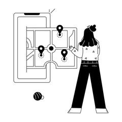 Canvas Print - A customizable line illustration of location tracking 