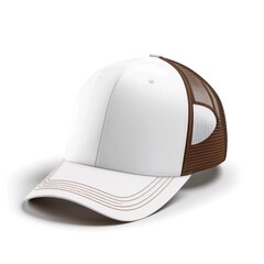 Wall Mural - brown and white trucker cap, snapback, baseball hat, Isolated on white background. Mock-up for branding.