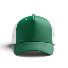 Wall Mural - emerald green trucker cap, snapback, baseball hat, Isolated on white background. Mock-up for branding.