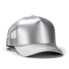 Wall Mural - silver trucker cap, snapback, baseball hat, Isolated on white background. Mock-up for branding.