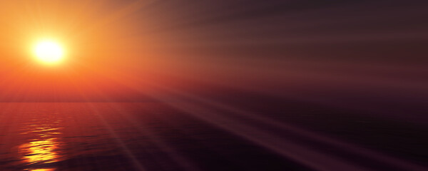Wall Mural - sunset sea sun ray clear sky. 3d rendering