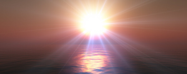Wall Mural - sunset sea sun ray clear sky. 3d rendering