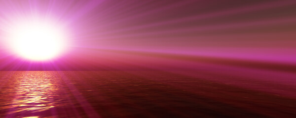 Wall Mural - sunset sea sun ray clear sky. 3d rendering