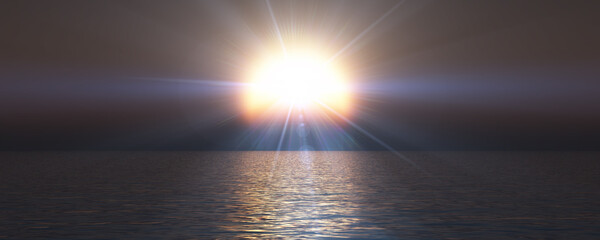 Wall Mural - sunset sea sun ray clear sky. 3d rendering