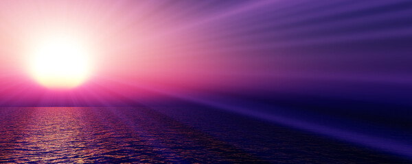 Wall Mural - sunset sea sun ray clear sky. 3d rendering