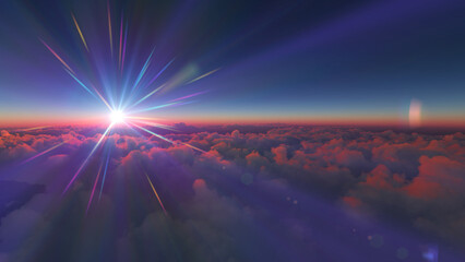 Wall Mural - above clouds fly sunset sun ray illustration