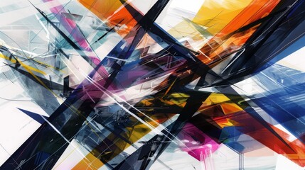Poster - A vibrant blend of colors and shapes converging in a modern, dynamic abstract composition.