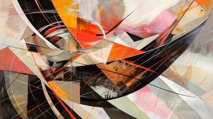 Poster - A dynamic blend of sharp lines and sweeping curves in orange, black, and white.