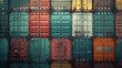 A view of several rows of colorful containers stacked on top of each other. The storage of the seaport. Logistic import and export