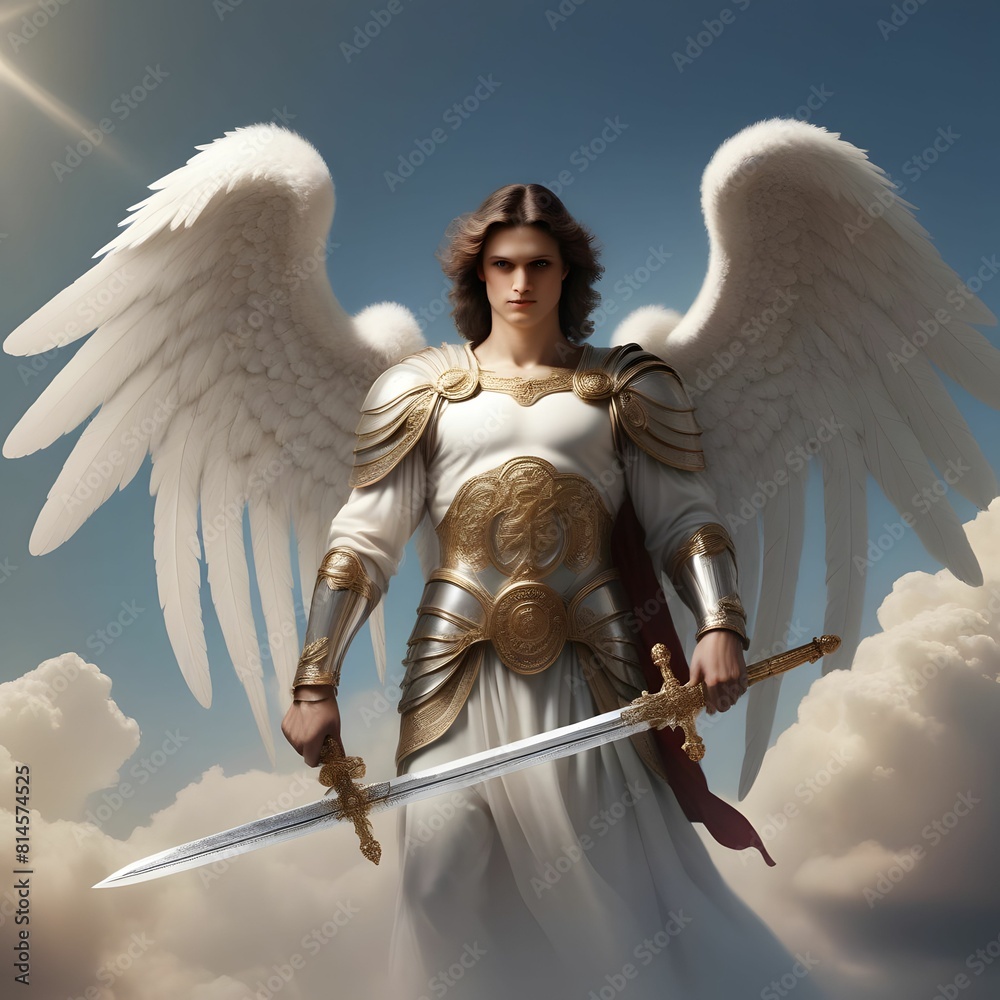 Biblical Illustration of Archangel Michael with Sword and Beautifully ...