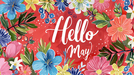 Canvas Print - Radiant Spring Floral Arrangement Hello May, AI-generated.