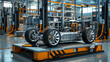 An autonomous car being assembled in a factory.