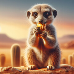 Wall Mural - meerkat eating from a corn