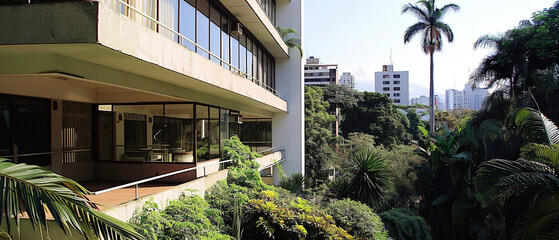 Wall Mural - unique venezuelan modernist architecture in caracas featuring colorful geometric shapes and clean li