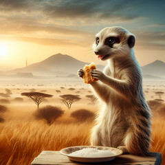 Canvas Print - meerkat eating in the savannah