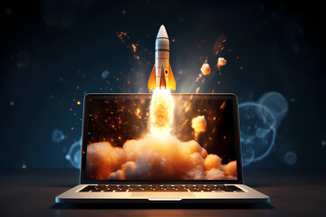 Wall Mural - Launching Space Rocket From Laptop Screen