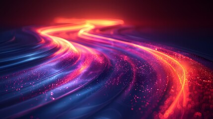 Wall Mural - Digital technology red and blue flowing lines poster PPT background