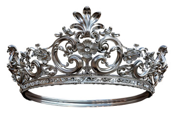 Wall Mural - A large, ornate, silver crown with a diamond-studded base. The crown is very detailed and has a very elegant and regal appearance
