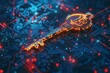 © Ahmed - Bitcoin Security Concept With Glowing Key On Blue Background With Plexus And Red Connection Dots