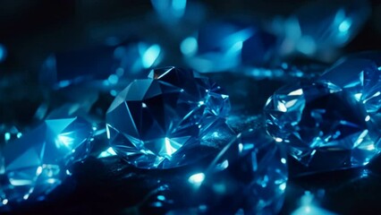 Poster - A close up of four blue diamonds. The diamonds are all different sizes and are set in a black background. The blue color of the diamonds is very bright and stands out against the dark background