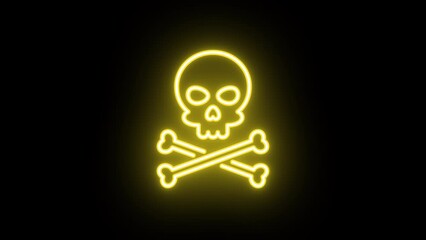 Poster - Neon jolly roger sign animation, uniform rotation with color blink. Glowing neon 3D skull crossbones icon, looped spin with blink. Pirate skull emoji, corsair cranium, danger, death warning, skeleton