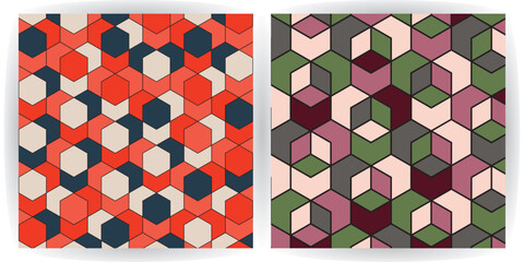Poster - Seamless vector geometric color pattern background, retro color background.