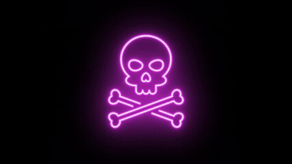 Poster - Neon skull crossbones icon animation, color flicker. Glowing neon jolly roger sign, looped color blink animation. Pirate skull emoji, corsair cranium, danger, death warning, skeleton. 4 colors