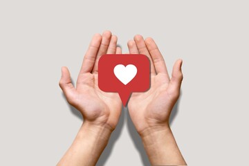 Poster - Find your perfect connect hands hold heart icon.