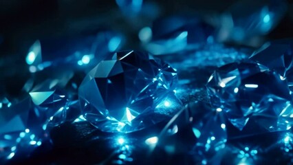 Poster - A close up of four blue diamonds. The diamonds are all different sizes and are set in a black background. The blue color of the diamonds is very bright and stands out against the dark background