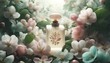 Image of Apple blossom flowers and perfume bottle.