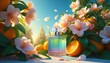 Image of Clementine flowers and perfume bottle