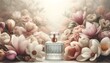 Image of Magnolia flowers and perfume bottle