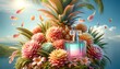 Image of Pineapple flowers and perfume bottle