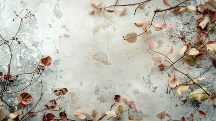 Fondo de naturaleza con marco floral natural sobre fondo crema con manchas