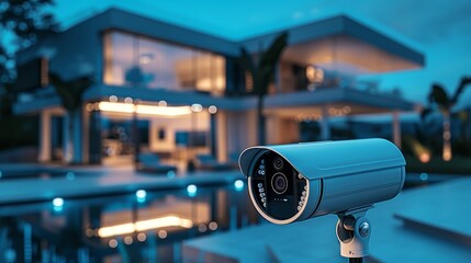 Canvas Print - A pair of wireless security cameras monitoring a home, connected to a central system
