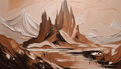 Wall Mural - Abstract mountains, beige color acrylic painting on canvas. Natural landscape. Oil painting.